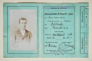 Abonnementskarte von 1903 der Nordostbahn mit Angaben und Foto von Albert Bühler-Reichling und Stempelfeldern